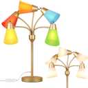 Medusa LED Table Lamp for Bedroom, Multi Head 5 Shade Modern Bedside Lamps, Arm-Adjustable Lamp for Night Stands, Desk Lamp with Fun Light Multicolored Shades for Livingroom, Kids Room, Office, Brass