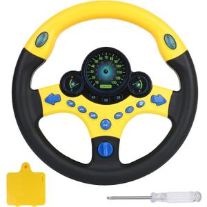 Toy Steering Wheel for Kids with Light and Music,Simulated Driving Toys Gift for Toddlers 3+ (Yellow)