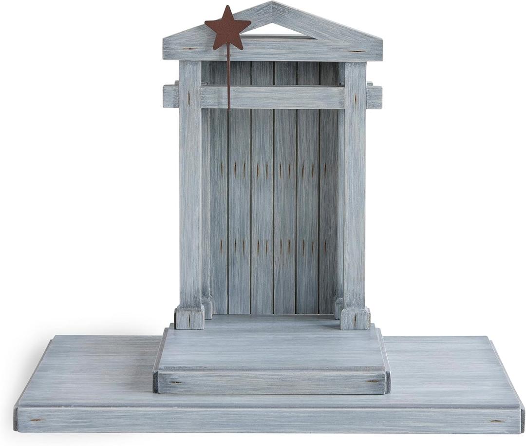 Willow Tree Crche for The Classic Nativity, Four-Part Assembly Wood Backdrop Shelters Holy Family, Build a Holiday Tradition with Nativity Collection, Hand-Painted Accessory