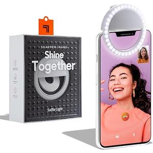 SHARPER IMAGE Rechargeable Clip-On Selfie 32 LED Ring Light, Multi-Functional Use with 3 Adjustable Brightness Levels, Improve Photos Vlogging Video Chat Live Streaming, Fits Android Galaxy & iPhone