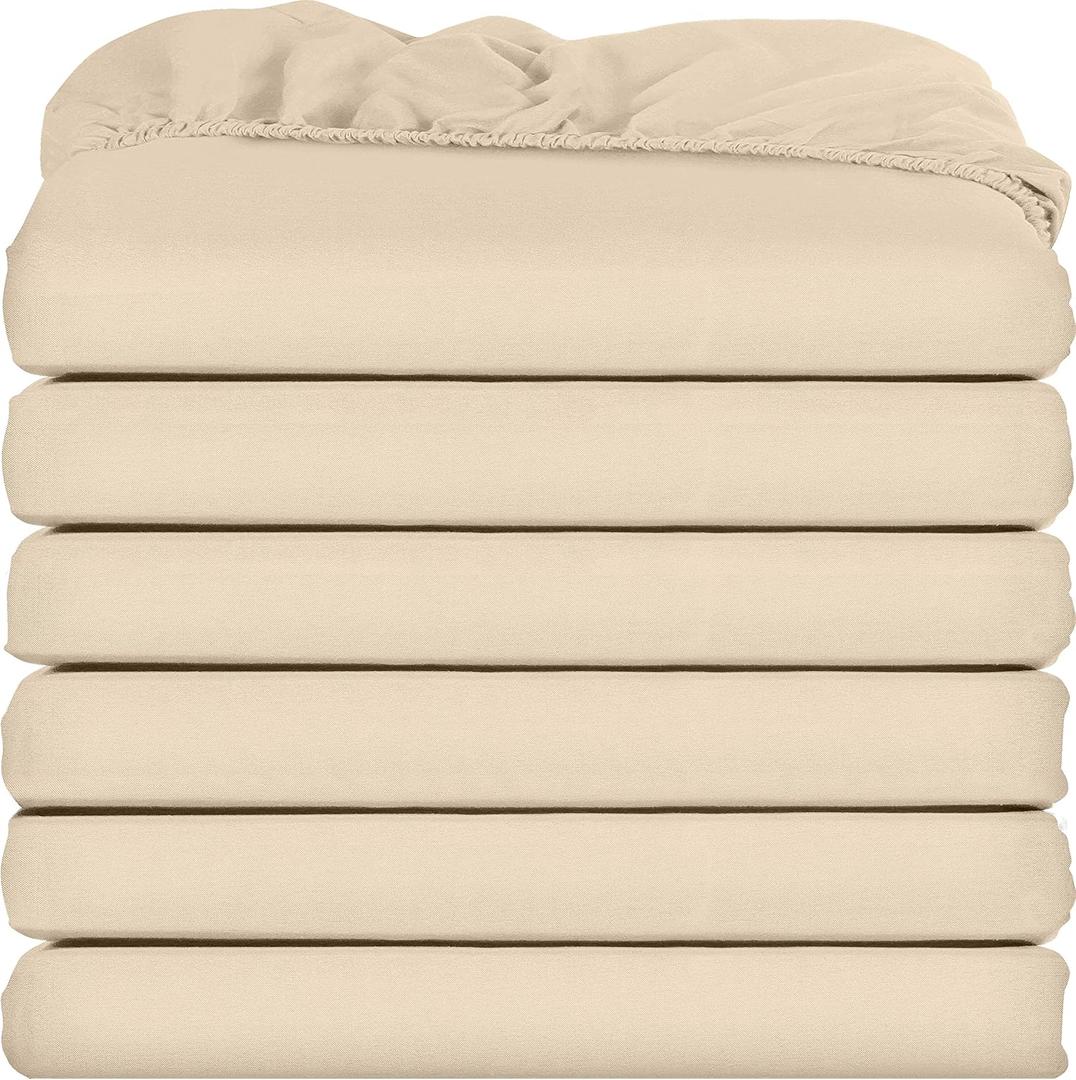 Utopia Bedding Twin Fitted Sheets - Bulk Pack of 6 Bottom Sheets - Soft Brushed Microfiber - Deep Pockets - Shrinkage & Fade Resistant - Easy Care (Beige)