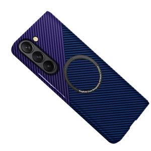 FLURIKA Magnetic Case for Samsung Galaxy Z Fold 7, Compatible with MagSafe Carbon Fiber Slim Thin Lightweight Aramid Fiber PC Back Anti Scratch Drop Protection Rugged Shockproof Cover, Blue&Purple