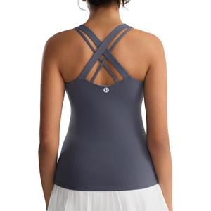 RUNNING GIRL Tank top with Built in Bra for Women,Compression Shirts Crisscross Back Workout Yoga Tops (Gray, M)