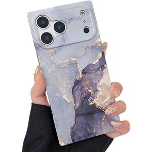 Rectangle Marble Design for iPhone 17 Pro Max Case, Luxury Marble Glossy Soft Slim Protective Cute Women Girly Phone Cover for 17Pro Max, 6.9 inch, Grey