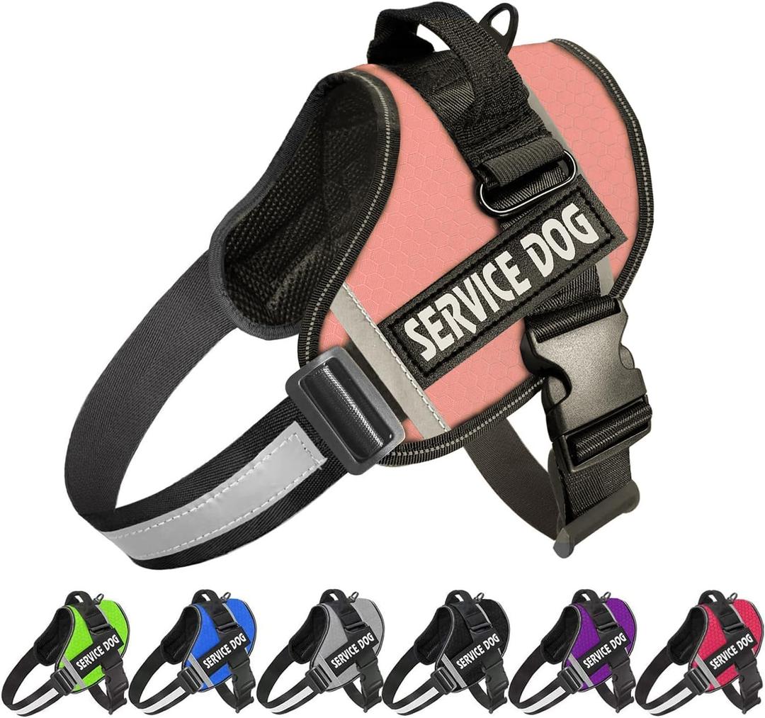 JSXD Dog Harness,No-Pull Service Dog Harness with Handle Adjustable Outdoor Pet Dog Vest 3M Reflective Nylon Material Vest for Breeds,Easy Control for Small Medium Large Dogs (Pink)