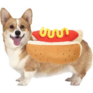 ISMARTEN Hot Dog Pet Costume, Fun Food Halloween Dog Cosplay, Christmas Costume for Small to Medium Dogs and Cats (Medium), Yellow, Red