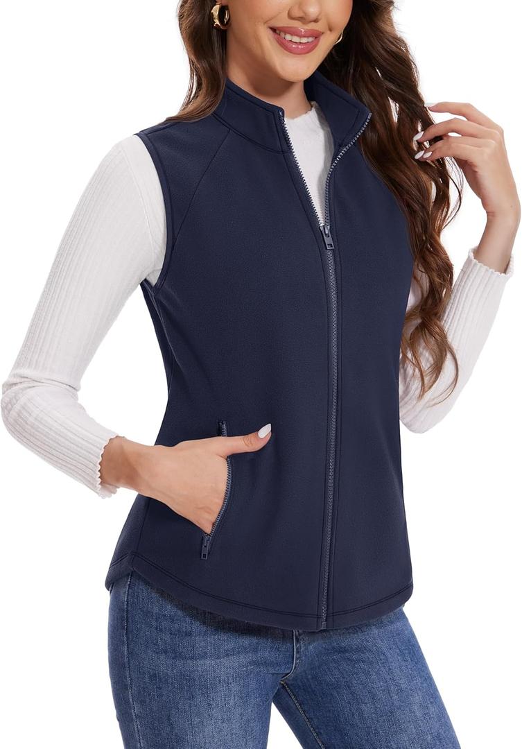 MAGCOMSEN Women's Fleece Vest with Zipper Pockets Zip Up Sleeveless Jackets Lightweight Soft Warm Polar Vest Outerwear (S)