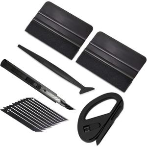 Gomake Vehicle Vinyl Wrap Window Tint Film Tool Kit Include 4 Inch Felt Squeegee, Retractable 9mm Utility Knife and Blades, Zippy Vinyl Cutter and Mini Go Corner Squeegee for Car Wrapping (5 Tools)