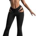 GORGLITTER Women's Rave Cut Out Pants High Waisted Flare Leg Y2K Going Out Pants Disco Bell Bottom Trousers, S