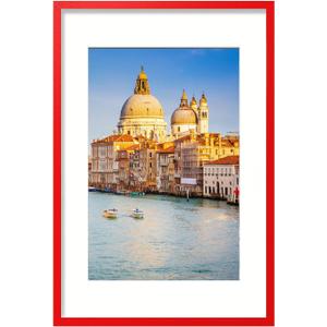 Wyooxoo 24x36 Poster Frame Red Made of Solid Wood Picture Frames Display Pictures 20x30 with Mat or 24x36 Without Mat Colorful Frame For Horizontal Vertical Wall Mounting