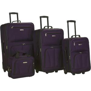 Rockland Fashion Softside 4 Piece Luggage Set, Expandable, (14" Tote/19"/24"/28"), Purple