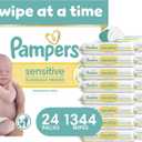 Pampers Sensitive Baby Wipes, Unscented, Fragrance Free, Clinically Proven, Water Based, Hypoallergenic, Multi-Use, Hand Wipes, 1344 Wipes Total (24X Flip-Top Packs)