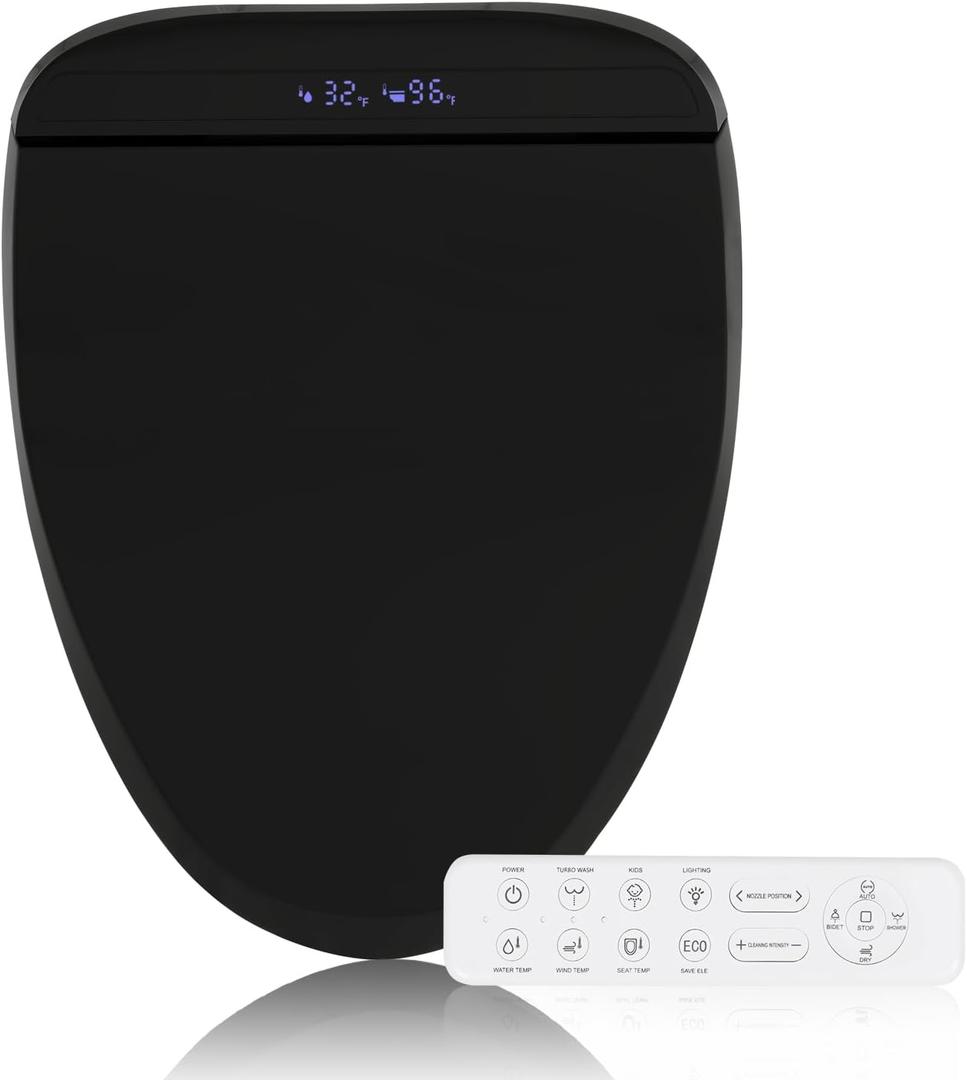 YOURLITE Bidet Toilet Seat, Elongated Toilet Seat Warm Water, Heated Seat Bidet with Remote Control,Self-cleaning Nozzle Temperature Adjustable LED Light, Need Electricity, Black