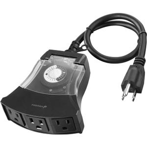 Fosmon Outdoor Timer Outlet Waterproof, Outdoor Light Timer for Electrical Outlets, Weatherproof 24 Hour Mechanical Heavy Duty Plug for Outside Lighting, Garden, 15A, 3-Prong, Grounded, ETL Listed