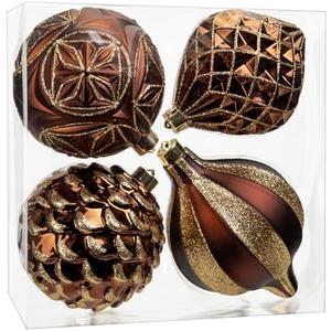 Hollyone 4.7 Inch Large Red and Gold Christmas Ornaments Bronze Tree Balls 4Pcs Shatterproof Christmas Hanging Ornaments for Xmas Tree Decor Wedding Holiday Party Wreath Home Decor (Red, 120mm)