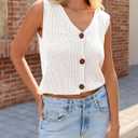 Saodimallsu Womens Cropped Sweater Vest V Neck Button Down Y2k Crop Knit Summer Trendy Sleeveless Chunky Tank Tops (L)