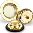 Mudder 3 Pcs Kitchen Sink Drain Strainer and Stopper Stainless Steel Garbage Disposal Plug with Handle Universal Anti-Clogging Kitchen Sink Filter Sieve Basket Strainer(Light Gold)