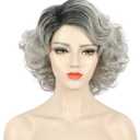 karlery Adult Women Old Lady Wig Short Curly Gray Black Root Wig Natural Looking Daily for Cosplay Costume Party (Grey and Black)