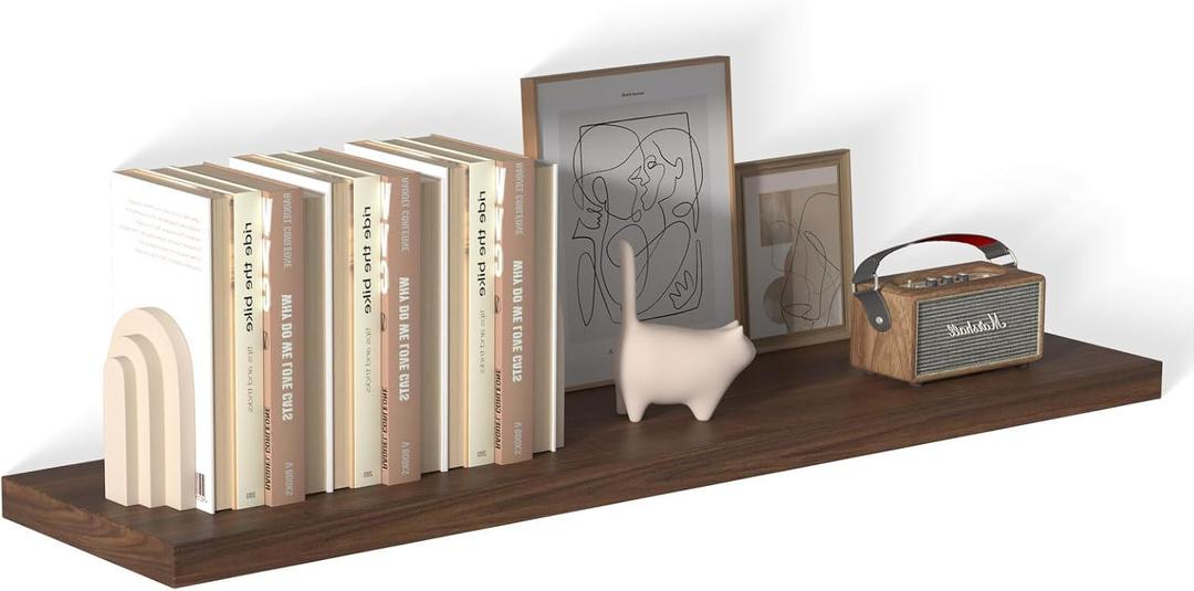 Large Floating Shelves for Wall 1 Pack Deep Floating Shelves No Drilling Accessories Included Deep Wall Shelves for Living Room Kitchen Farmhouse 48" W x 12" D x 1.2" H Walnut