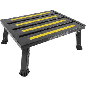 Adjustable Height Aluminum RV Step, Stable Foldable Platform Step Stool, Supports Up to 1,000 lb, Non-Slip Rubber Feet and Platform Mat, Easy to Carry (Black)