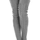 Buauty Women's Cable Knitted Boot Socks Extra Long Thigh High Winter Stockings Over Knee Leg Warmers (Grey-pure)