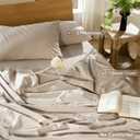 MooMee Bedding Duvet Cover Set 100% Washed Cotton Linen Like Textured Breathable Durable Soft Comfy (Heathered Taupe, Oversized Queen 98"x98")
