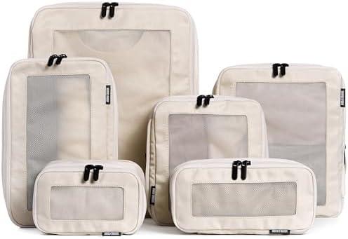 Aerotrunk Compression Packing Cubes for Travel - Luggage Organizer Bags - Double Zipper Packing Cubes for Suitcases (5-Pack, Beige)