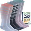 Pembrook 3 Pairs Plus Size Compression Socks Wide Calf - 15-20 mmHg Bamboo Viscosefor Women Plus Size Socks for Women Wide Calf Compression Pastel Stripes