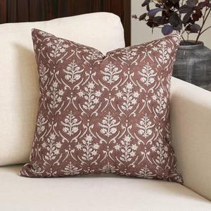 Amor Virisso Floral Pillow Covers 18x18 Inch Farmhouse Block Print Pillow Cover Accent Square Neutral Modern Decorative Throw Pillow Covers for Living Room Couch Bed Sofa Chair, Brown