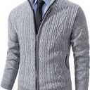 Msmsse Men's Casual Slim Full Zip Thick Knitted Cardigan Sweaters with Pockets Light Grey US S