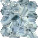 5 Sheets Ink Wash Black Hexagon Glass Mosaic,Pool Tiles,12" x 10" Kitchen Backsplash Tile