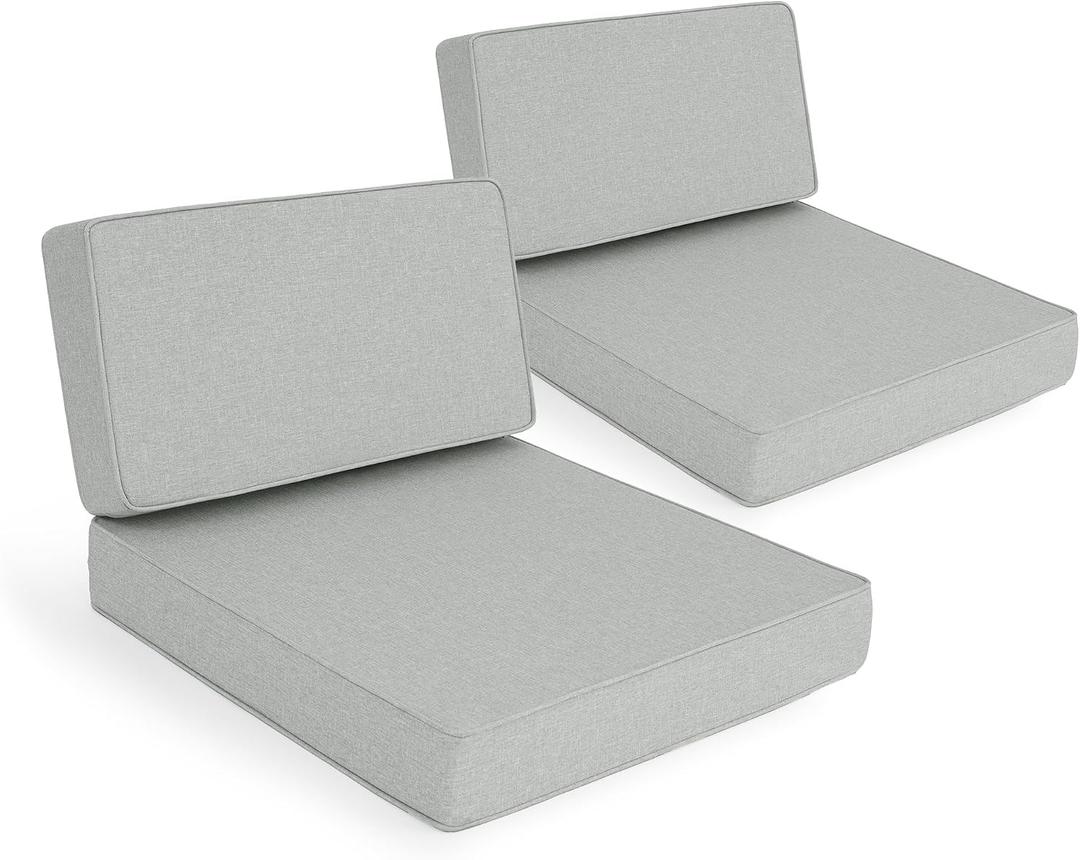 Outdoor Furniture Cushions, 25.6x25.6 Inch, Light Grey, Set of 2, 25.6"x25.6"-13.5" Low Back-2 Pack