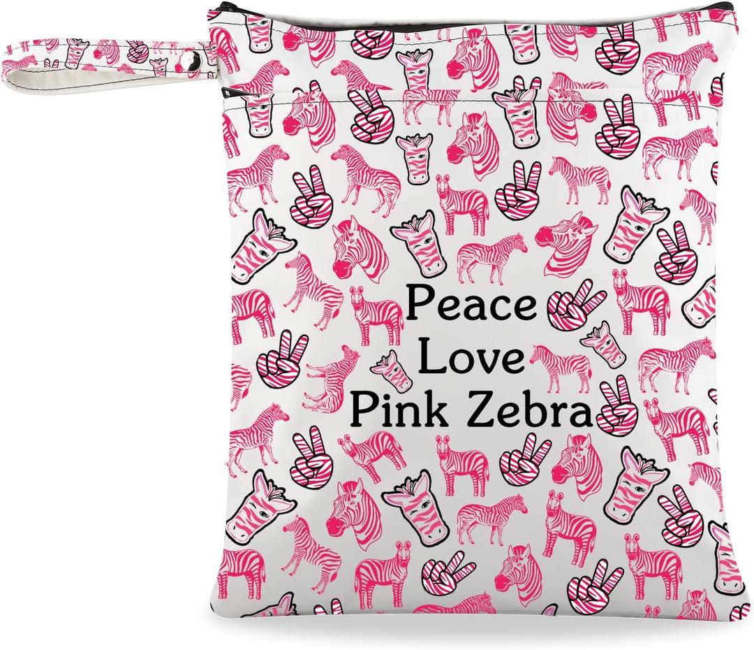 JXGZSO Cute Pink Zebra Makeup Bag Zebra Items For Zebra Lovers Peace Love Pink Zebra Print Cosmetic Bag Animal Lover Gift