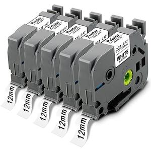 Replace for Brother Label Maker TZe-231 TZe231 TZ Tape 12mm 0.47 Laminated Black on White, PTouch Compatible with P Touch D210 D220 H110 D600 D400 1750 2030 Label Maker Refills, 5X