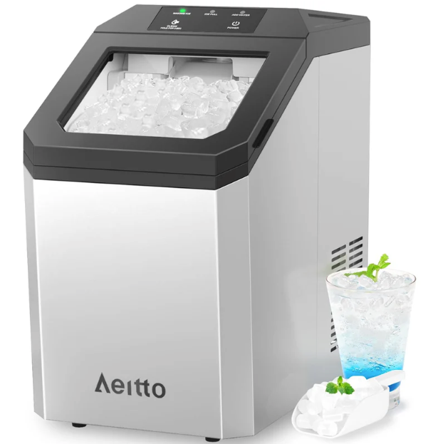 Aeitto Nugget Ice Maker Countertop, 55lbs/Day, Large Capacity Chewable Ice Maker, Rapid Ice Release in 5 Mins, Self-Cleaning with Stainless Steel Housing Ice Machine for Home Office and Party, Silver