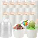 300 Pack Ice Cream Cups with Dome Lids No Hole and Spoons Bulk Disposable Paper Dessert Bowls White Sundae Containers for Snack Yogurt Soup Birthday Summer Ice Cream Party Supplies (6 oz)