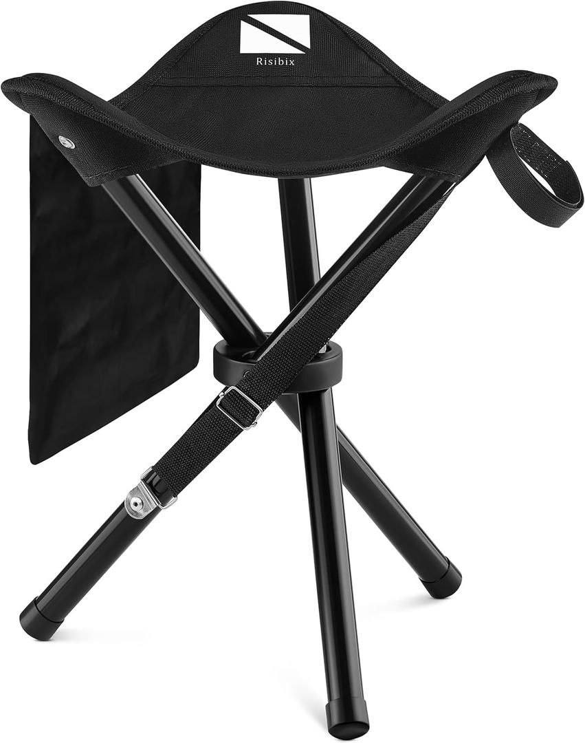 Foldable Tripod 13.4'' Stool - Ultra Portable Seat, Best for Youth+Pocket - 1 lb Camping Stool, 3 Legged Strong Steel Stool, Height: 13.4 inches (Black) (Small Black)