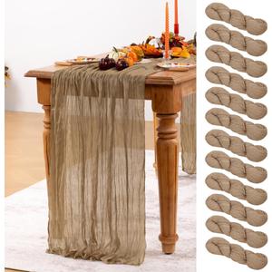 Nude Cheesecloth Table Runner 12 Pack Christmas Table Runners Boho Gauze 120 Inches Coffee Cheese Cloth Table Decor for Xmas Holiday Season Parties Wedding Bridal Baby Shower Tea Party Decor
