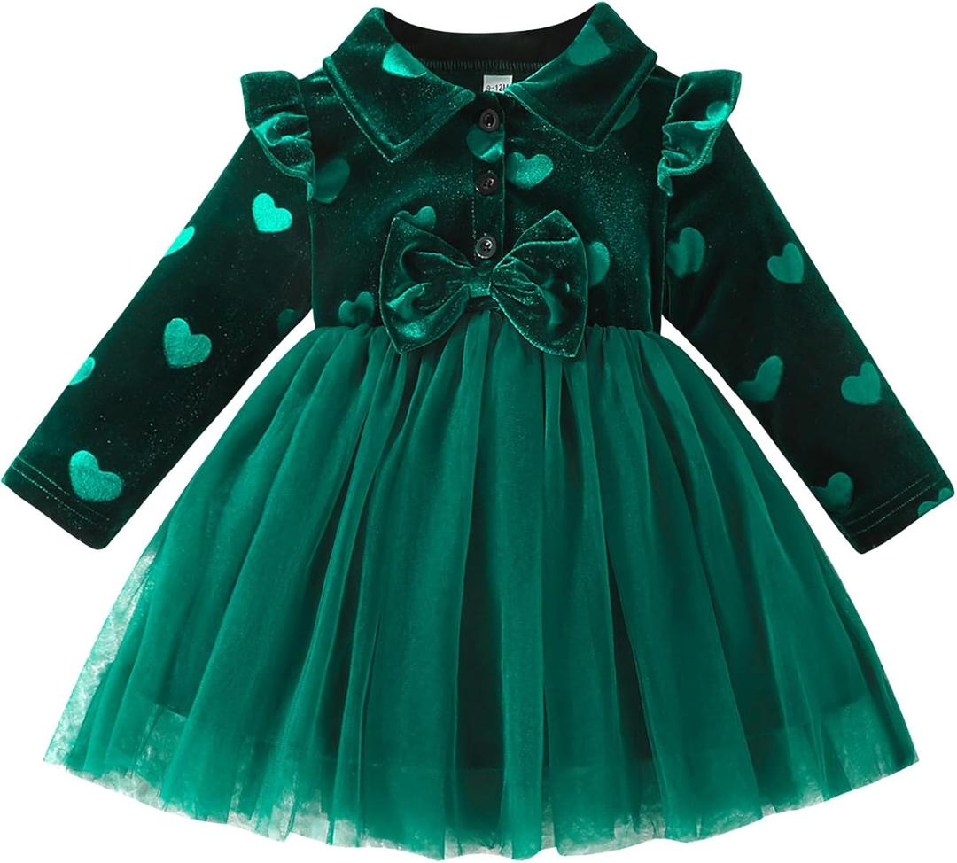 Rosibel Toddler Thanksgiving Dress Baby Infant Girl Special Occasion Clothes Fall Winter Dresses Outfits Green 12-18M