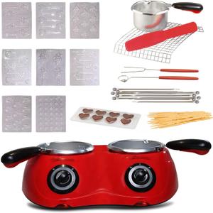 Total Chef Double Pot Chocolate Melter - Electric Candy Melting Hot Fondue Pot With 100+ Accessories, Serving 2 cup Dark & White Melted Chocolate For Dipping Party Desserts, 17.6 oz (500 g) Capacity