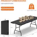VSOAEIL Set of 2 6 Foot Folding Table for Indoor Outdoor, Portable Heavy Duty Fold-in-Half Utility Plastic Foldable Dining Table with Carrying Handle for Picnic, Camping and Party, 2 Pack Matte Black
