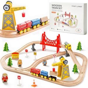 Tiny Land 55PCS Wooden Train Set - Compatible with Major Brand Tracks, Educational Toy for Toddlers & Kids Ages 3-7, Durable Wooden Railway Tracks Tiny Land 55PCS Wooden Train Set - Compatible with Major Brand Tracks, Educational Toy for Toddlers & Kids Ages 3-7, Durable Wooden Railway Tracks