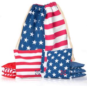Professional Cornhole Bags - Set of 8 Regulation All Weather Double Sided - Sticky Side/Slick Side Bean Bags for Pro Corn Hole Game (Stars & Stripes)
