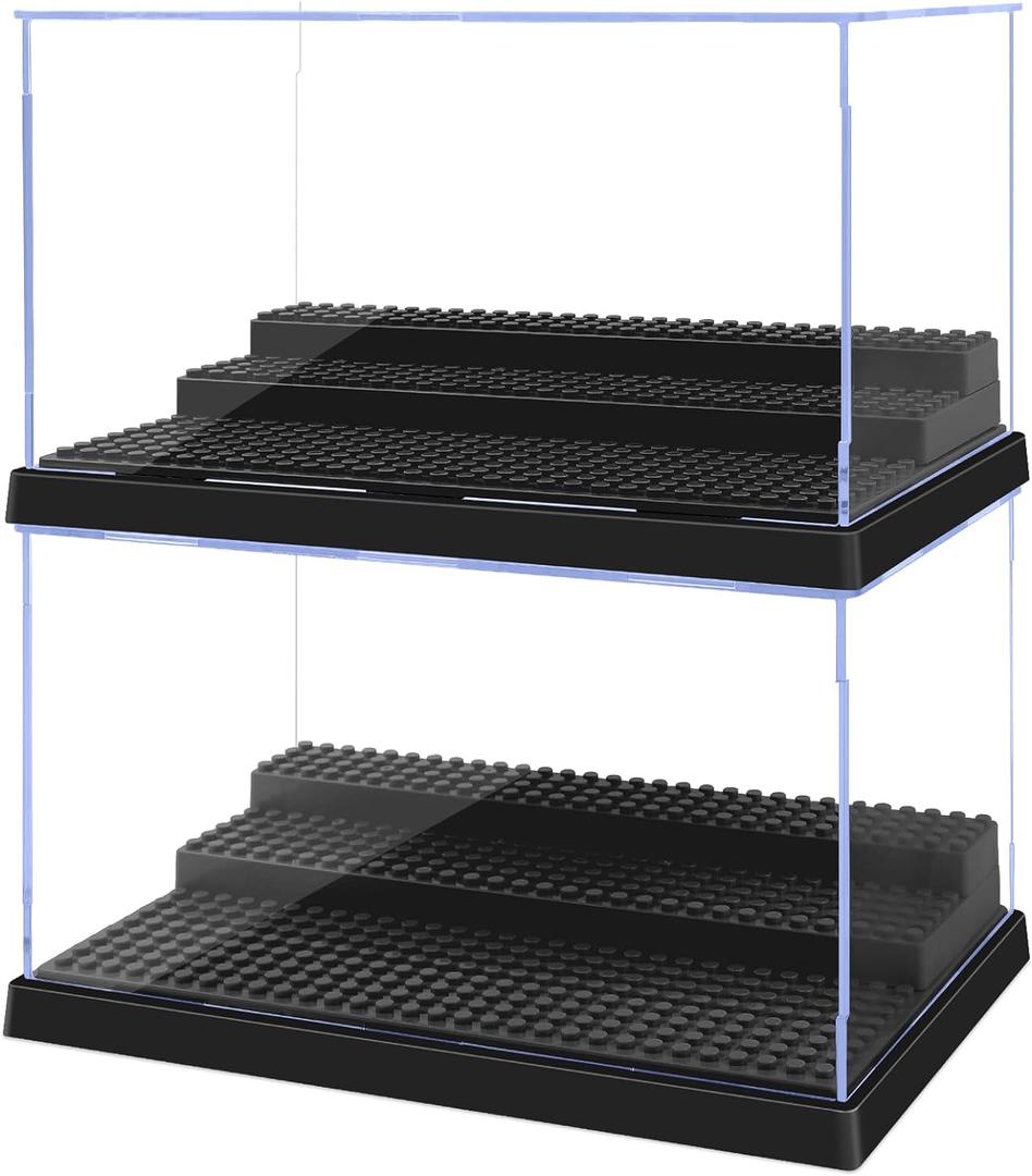 Pokiiulk Display Cases for Minifigures, 2 Mini-Figure Display Boxes Fits for Block Figures, Minifigures Cases with 3 Removable Stands Fits for Lego 95% Minifigs, Characters and Lego People, L, Black
