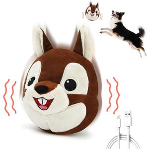 Interactive Dog Toys - Auto Bounce, Move & Vibrate with Sound, Talking Squirrel Puppy Toy for Small Medium Large Dogs, Rechargeable Durable Toy for Anxiety Relief, Boredom & Indoor Play