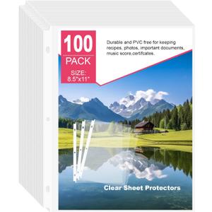 Sheet Protectors 100 Pack | Fits 8.5x11 Paper & 3-Ring Binders | Glare-Reducing Textured Surface with Reinforced Edges | Acid-Free Top-Loading for Home, School & Office