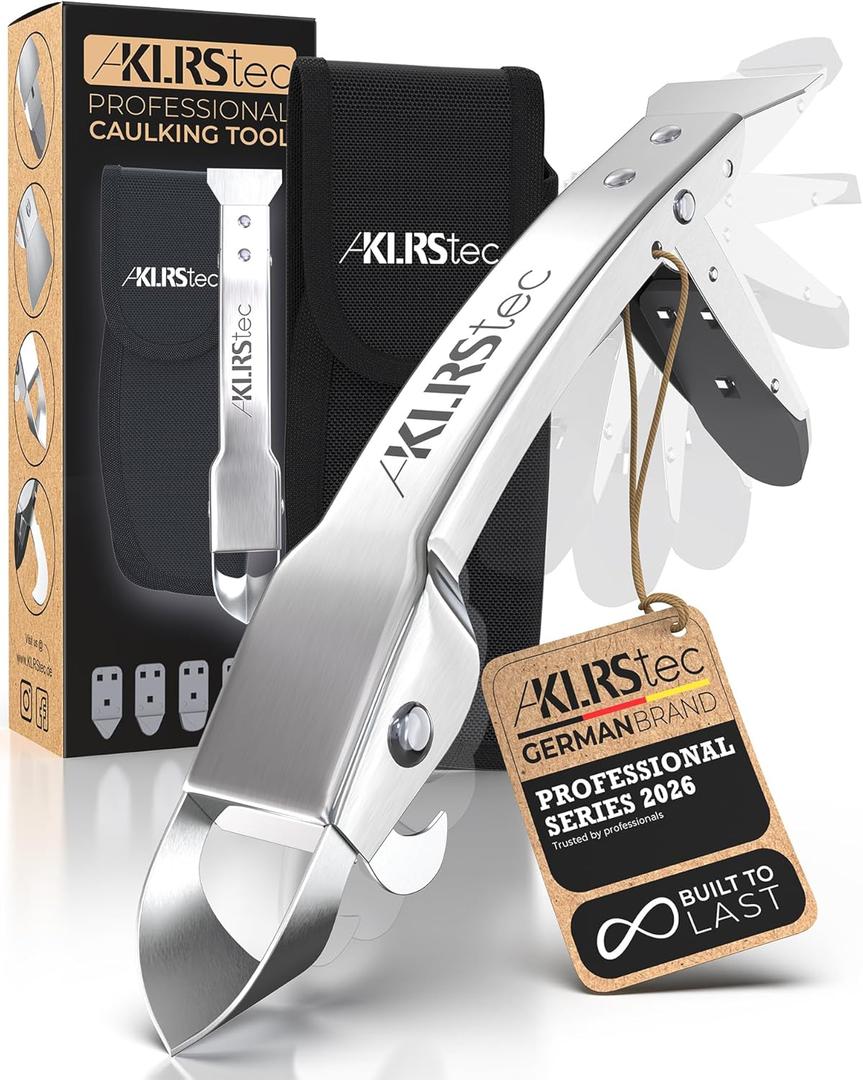 KLRStec Professional Caulking Tool [100% Stainless Steel] 4 in 1 Caulk Remover Tool Kit - Grout Remover and Finishing Tool  Professional Multitool for perfect Silicone Joints DIY Sealer and Scraper