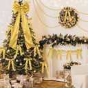 Gejoy Bow Christmas Tree Decoration Set, 30 Pcs Small Bows 1 Pcs 47" x 15.7" Large Tree Topper Satin Bows and Christmas Beads Garland Ornaments, Xmas Bead for Holiday Decor(Gold)