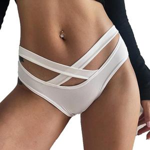 Ice Silk Sexy Girls Briefs Mid Waist Women Panties Thong Temptation Hollow Out Underwear Cross Fitness Underpants S