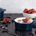 Kook Ceramic Mini Cocotte Set, Small Casserole Dishes with Lids and Handles, Individual Baking Ramekins, Oven safe 350F, Microwave & Dishwasher Safe, Stoneware, 12 oz, Set of 4, (Navy)